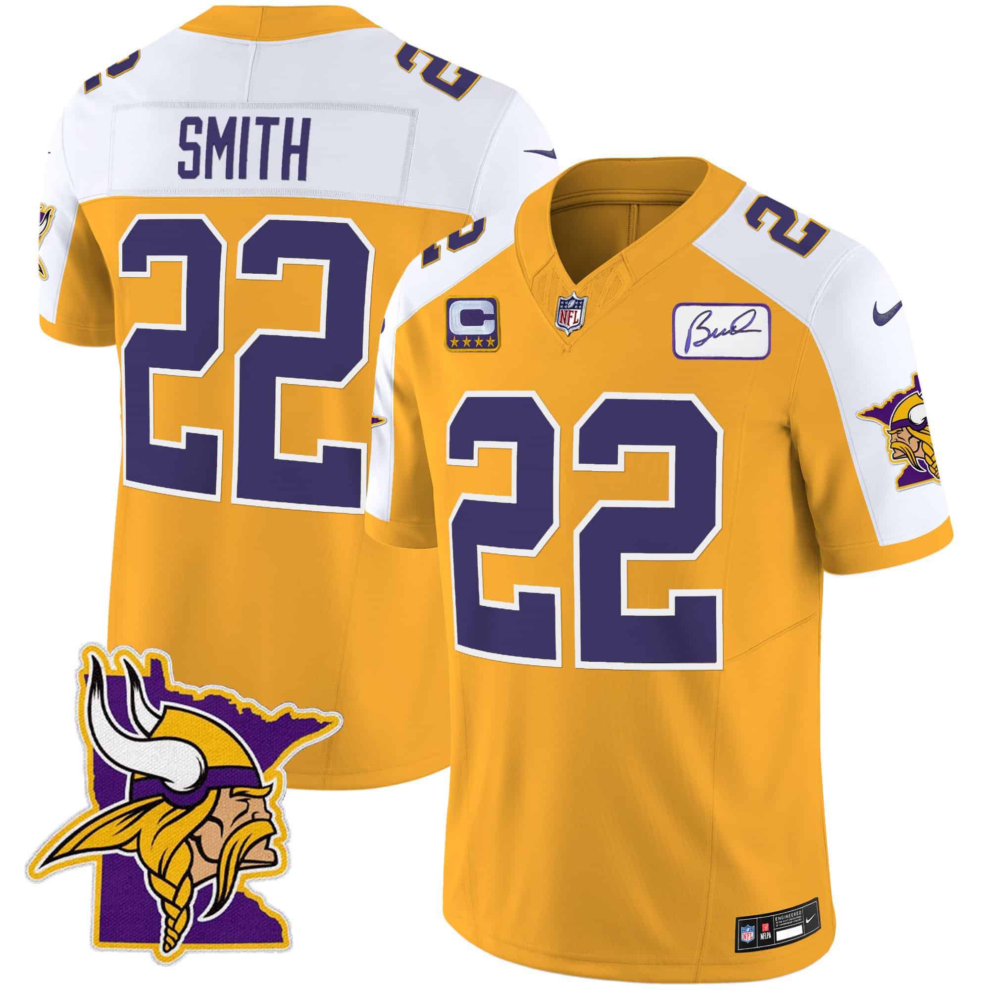Men Minnesota Vikings 22 Smith Yellow 2024 Nike Patch Classic Limited NFL Jersey